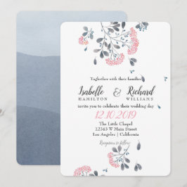 Invitación Moda boda de acuarela color gris rosa floral