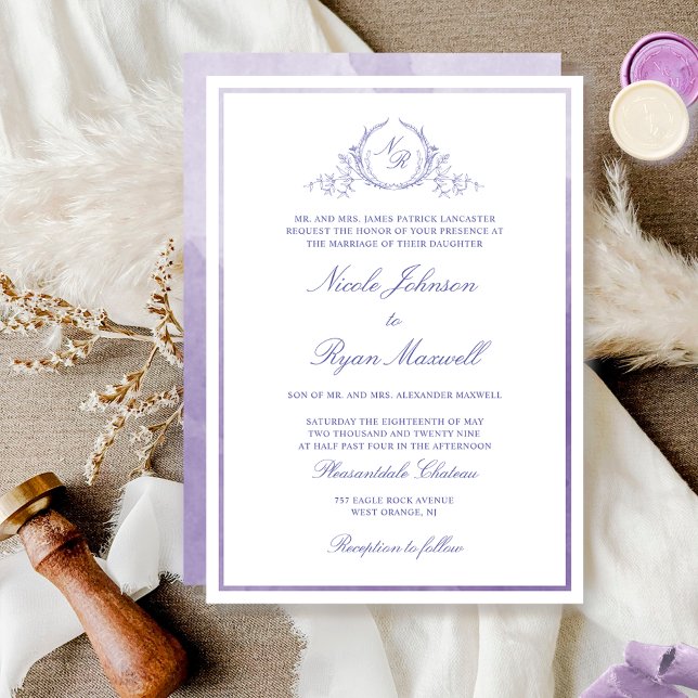 Invitación Moda Boda de acuarela monograma formal (Subido por el creador)