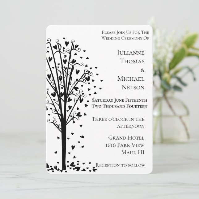 Invitación Moda Boda de árbol de corazones románticos (Anverso de pie)