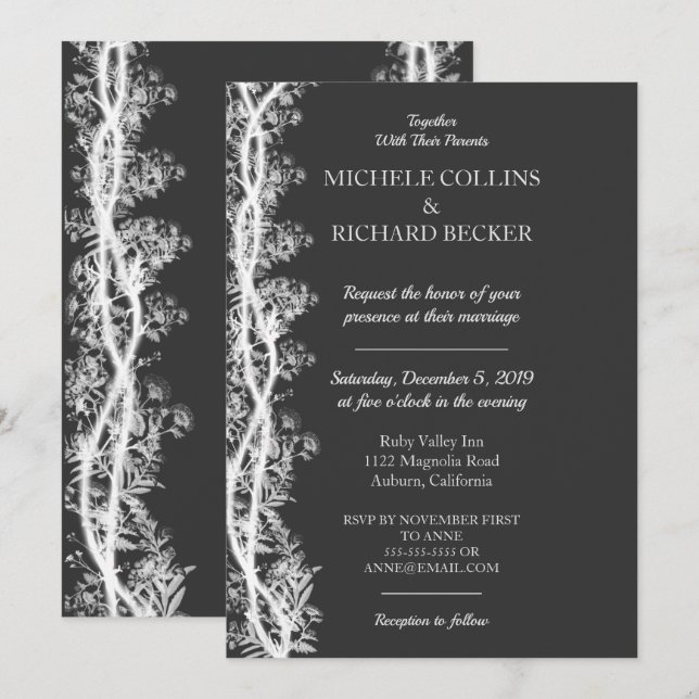 Invitación Moda Boda de borde botánico blanco (Anverso / Reverso)