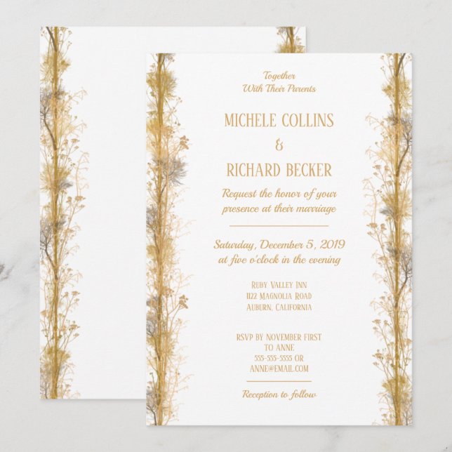 Invitación Moda Boda de borde botánico de oro (Anverso / Reverso)