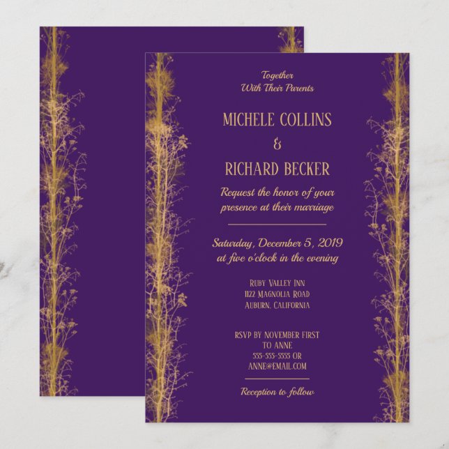 Invitación Moda Boda de borde botánico de oro (Anverso / Reverso)