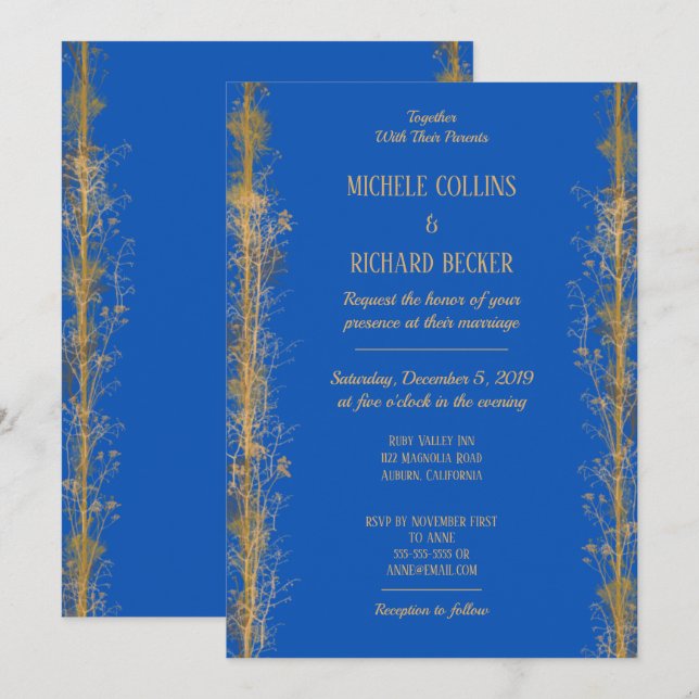 Invitación Moda Boda de borde botánico de oro (Anverso / Reverso)