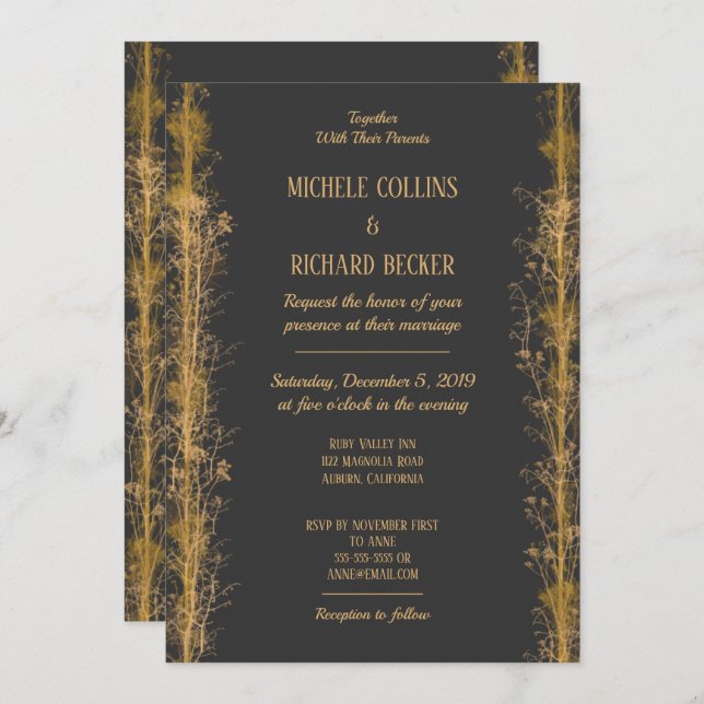 Invitación Moda Boda de borde botánico de oro (Anverso / Reverso)