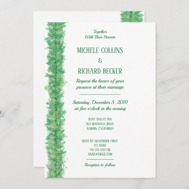 Invitación Moda Boda de borde botánico verde (Anverso / Reverso)