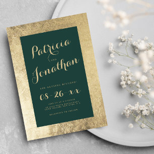 Invitación Moda boda de caligrafía de marco dorado verde