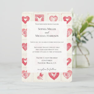 Invitación Moda Boda de Corazones de Crema Roja