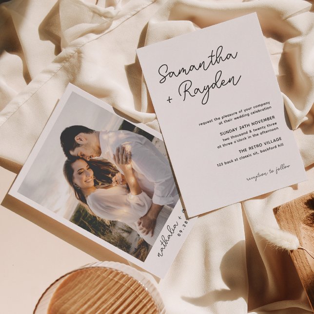 Invitación Moda Boda de fotografía de caligrafía moderna (Subido por el creador)