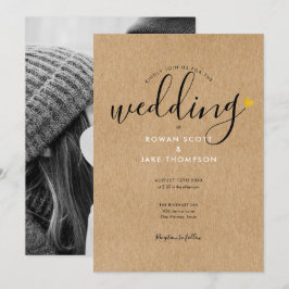 Invitación Moda Boda de fotografía Kraft Rústico del corazón 