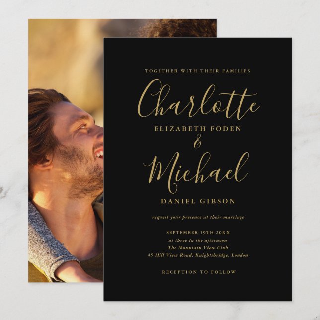 Invitación Moda Boda de fotografías de escritura de firma de  (Anverso / Reverso)