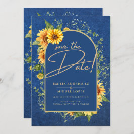 Invitación Moda Boda de girasoles amarillos azules todo en 1