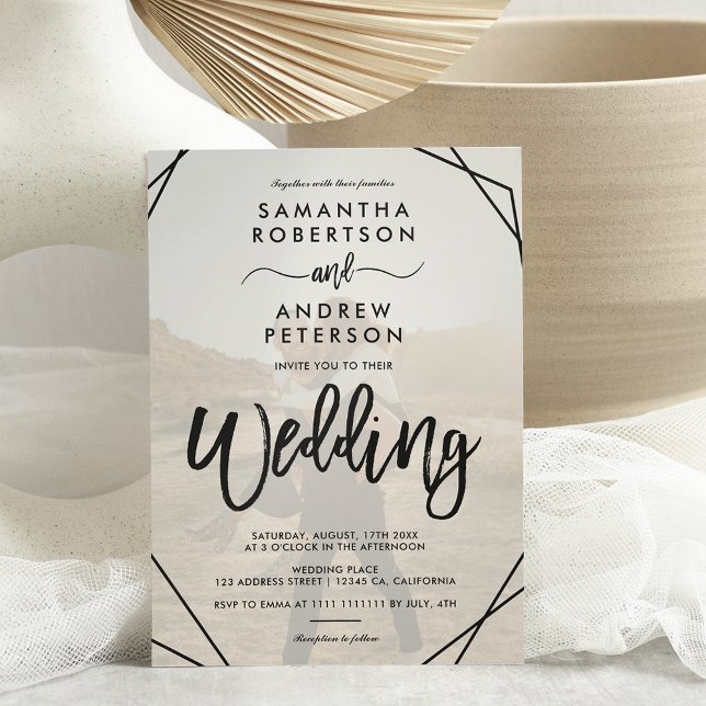 Invitación Moda boda de guión de foto simple de marco negro (Subido por el creador)