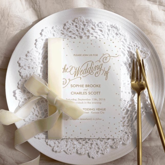 Invitación Moda Boda de guiones de estrellas de confeti blanc (Subido por el creador)