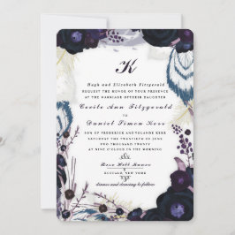 Invitación Moda Boda de Invierno Morado Monogramado
