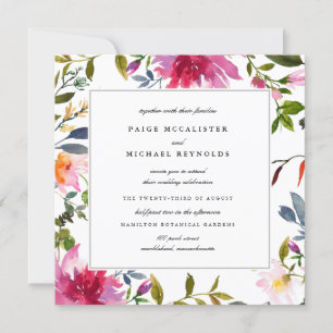 Invitación Moda Boda de la plaza de flores silvestres rosadas