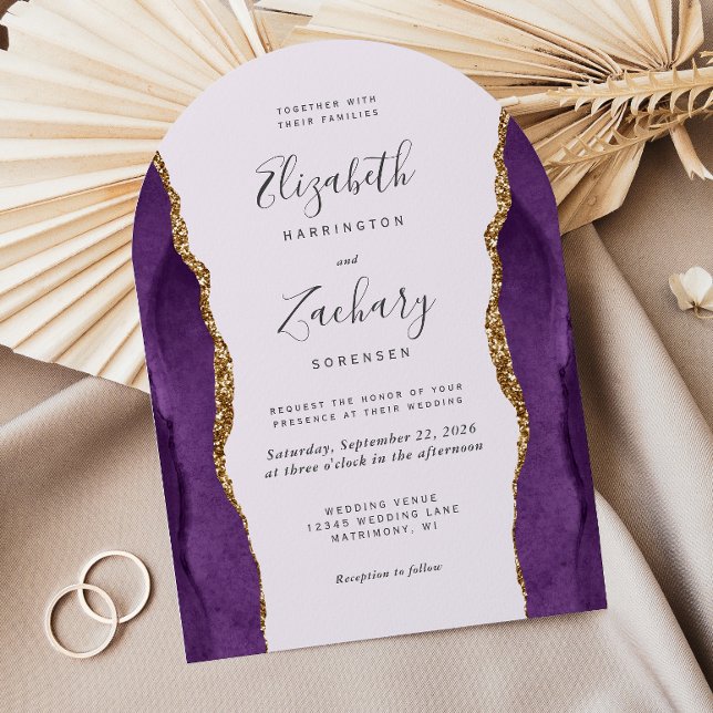 Invitación Moda Boda de Lavanda de Arco de Oro Púrpura (Subido por el creador)