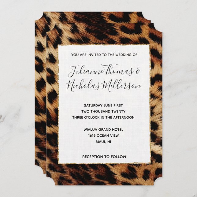 Invitación Moda Boda de Leopardo de Crema Marrón (Anverso / Reverso)