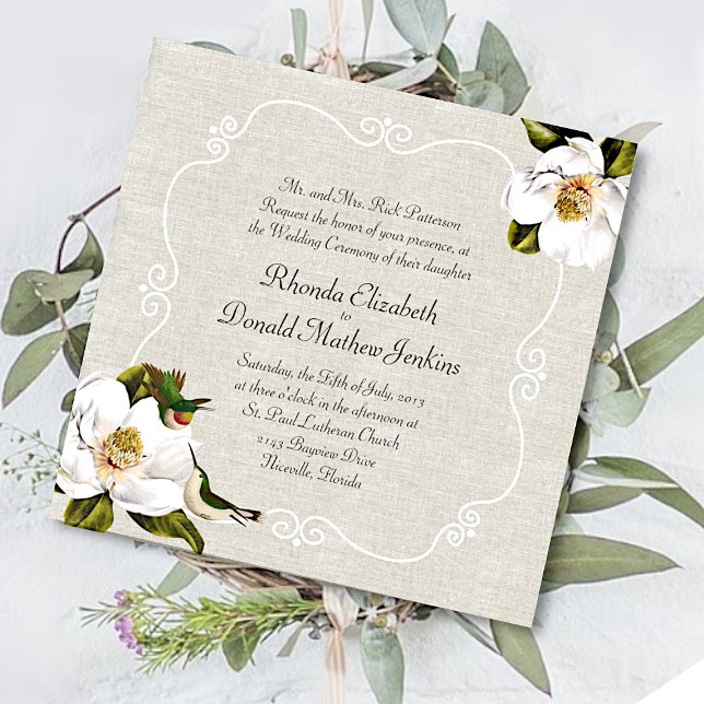 Invitación Moda Boda de Magnolias del Sur y Hummingbirds (Subido por el creador)