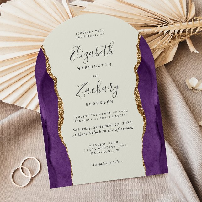 Invitación Moda Boda de marfil de arca de oro morado (Subido por el creador)