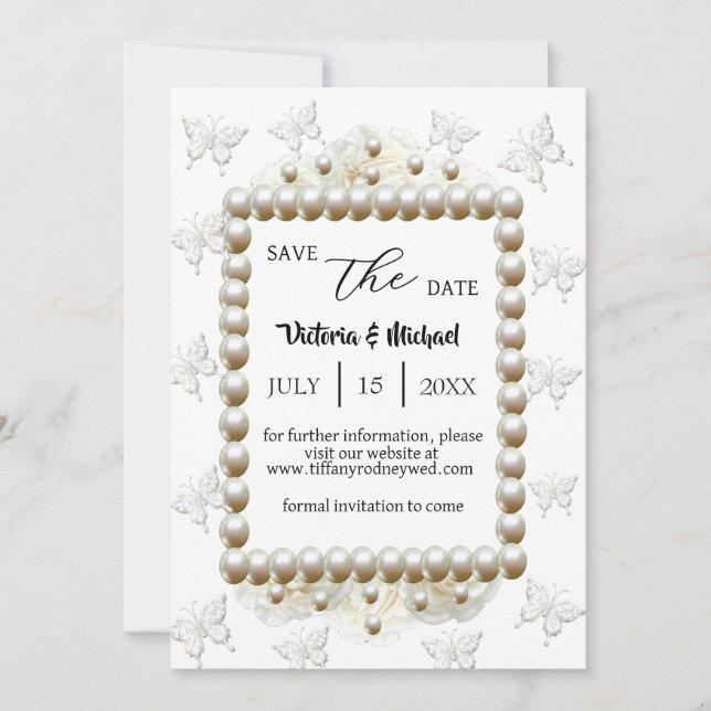 Invitación Moda Boda de mariposa de Pearl White (Anverso)