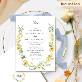 Invitación Moda Boda de monograma floral amarillo y blanco