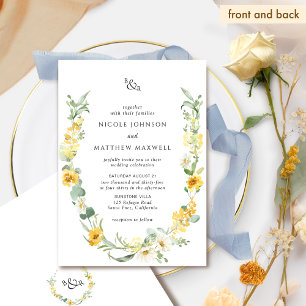 Invitación Moda Boda de monograma floral amarillo y blanco