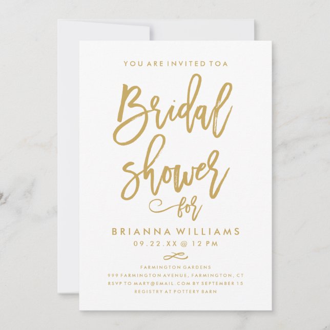 Invitación Moda Boda de oro con mano y carta ducha de novia (Anverso)