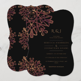 Invitación Moda Boda de patrón ornamental negro y dorado