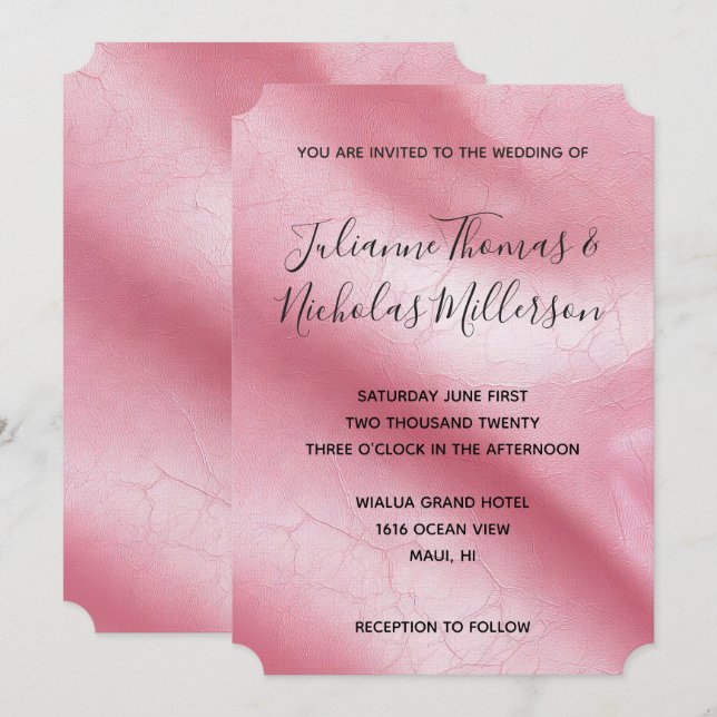 Invitación Moda Boda de piel de imitación rosa (Anverso / Reverso)