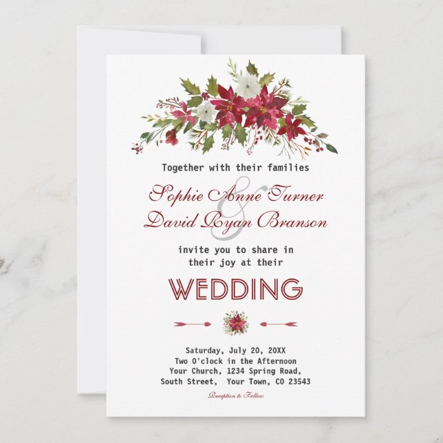 Invitación Moda Boda de Poinsettia en vacaciones de invierno (Anverso)