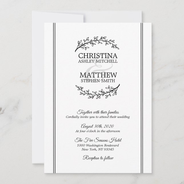 Invitación Moda BODA de ramas de la corona de laurel blanco n (Anverso)