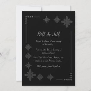 Invitación Moda Boda del marco plateado floral negro