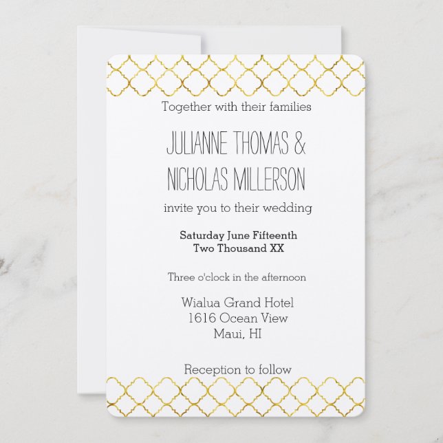 Invitación Moda Boda del Quatrefoil (Anverso)