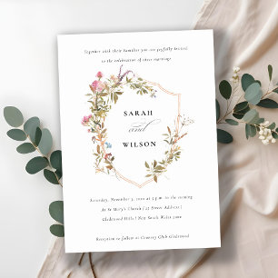 Invitación Moda Boda Escudo de flores silvestres de Rubor ros