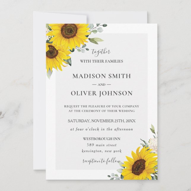 Invitación Moda Boda floral amarillo girasol (Anverso)