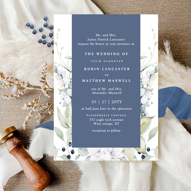 Invitación Moda Boda floral blanco y azul, Marina (Subido por el creador)