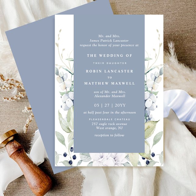 Invitación Moda Boda floral blanco y azul turbio (Subido por el creador)