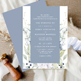 Invitación Moda Boda floral blanco y azul turbio