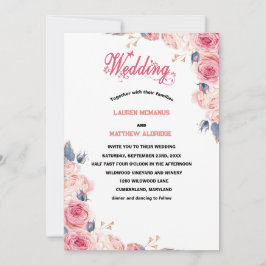 Invitación Moda Boda floral color de agua rosa brillante