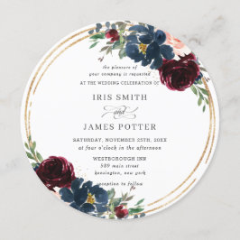 Invitación Moda Boda floral de la Marina de Borgoña Azul Rubo