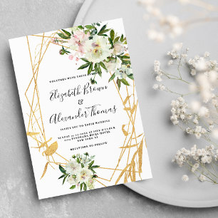 Invitación Moda boda floral de oro de peonía blanca
