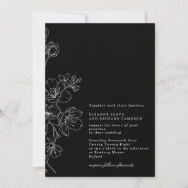 Invitación Moda Boda floral negro y blanco