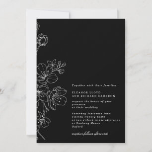 Invitación Moda Boda floral negro y blanco