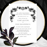 Invitación Moda, Boda formal de las tierras de labranza encan<br><div class="desc">Deléitese con sus invitados con esta elegante invitación a bodas blancas y negras con hermosas guirnaldas botánicas florales de mano en negro. Texto formal de la invitación con los nombres de los padres. También está disponible el mismo diseño sin nombres de padres. Capacidad para cambiar y personalizar todas las secciones...</div>