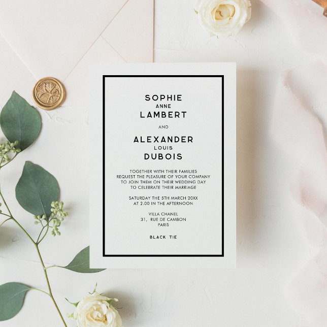 Invitación Moda Boda francés mínimo negro y blanco (Subido por el creador)
