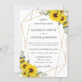 Invitación Moda Boda Geométrico Floral Gold de girasol