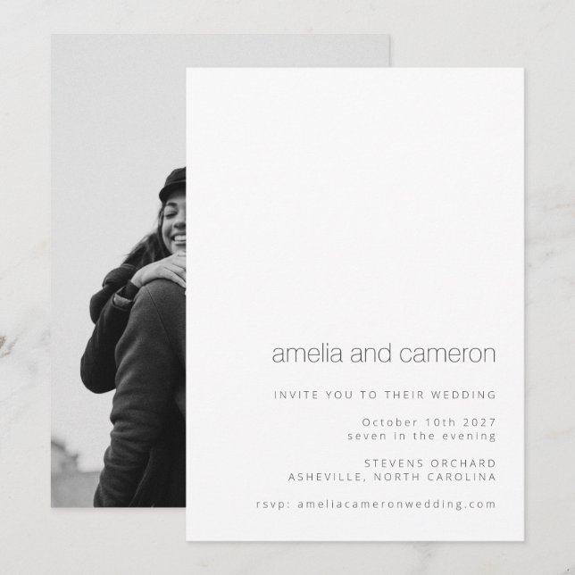 Invitación Moda Boda moderno blanco negro foto todo en uno (Anverso / Reverso)