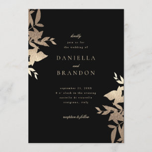 Invitación Moda Boda moderno Botánico Faux Gold Black