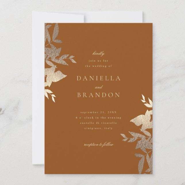 Invitación Moda Boda moderno de Faux Gold Rust Brown (Anverso)