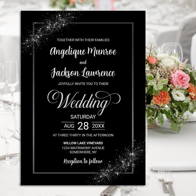 Invitación Moda Boda Purpurina negro (Subido por el creador)